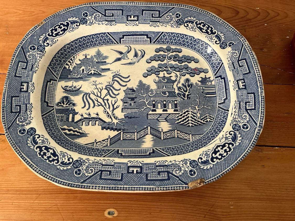 Vintage Blue Willow Pattern Serving Platter