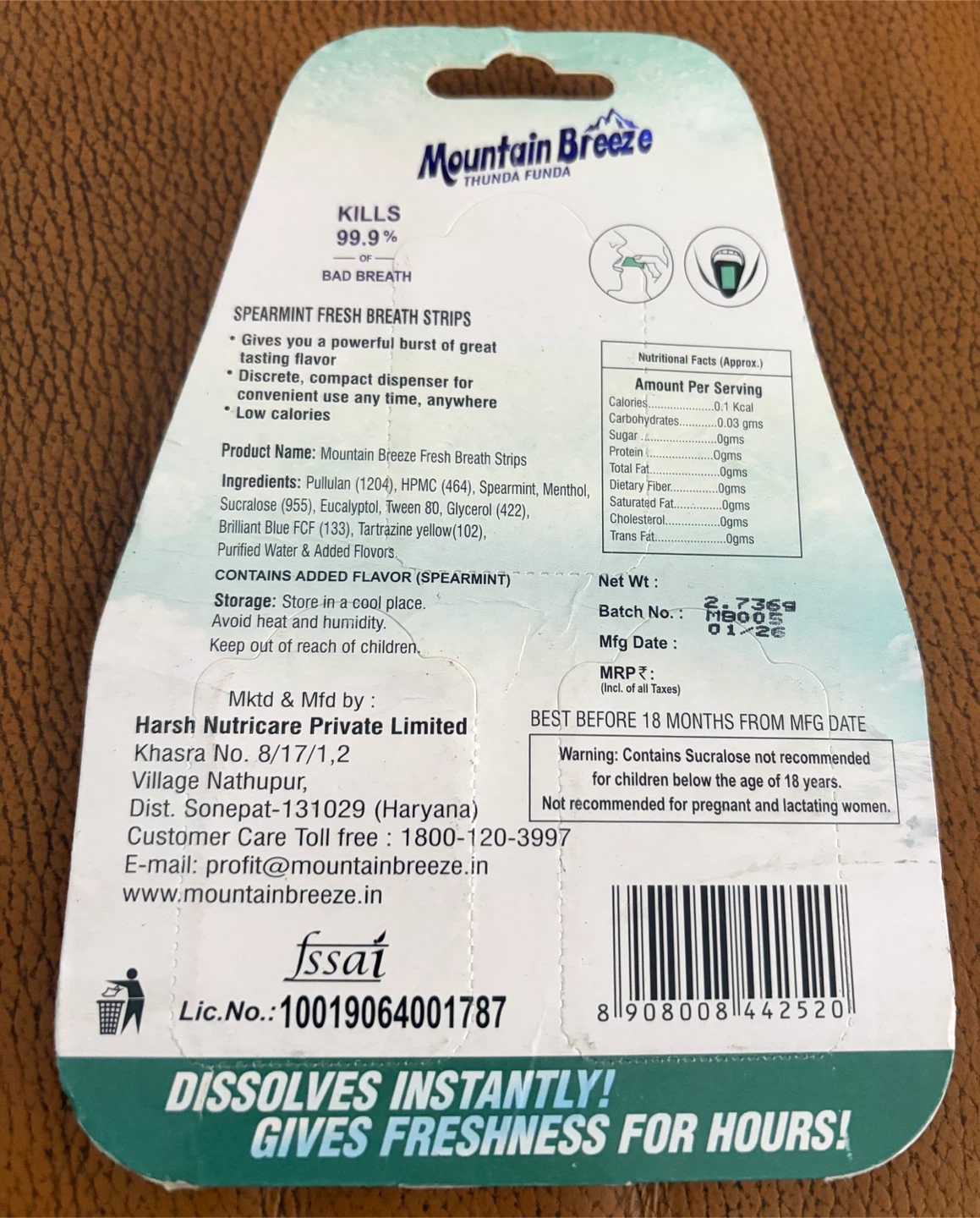 Mountain Breeze Spearmint Breath Strips 3-Pack - photo 2