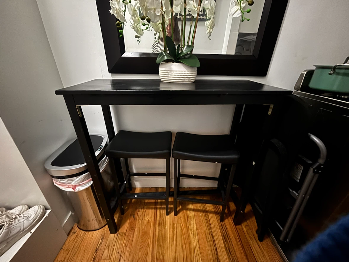 Black Pub Table with Two Bar Stools