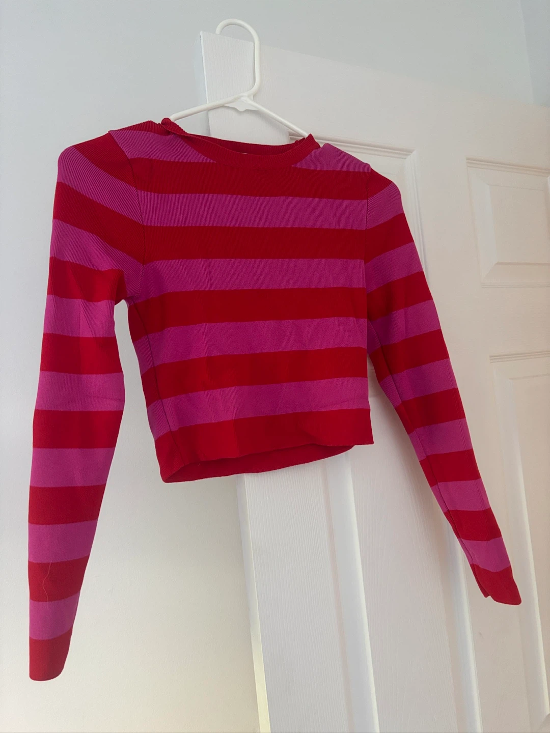 ZARA Red and Pink Striped Long Sleeve Top