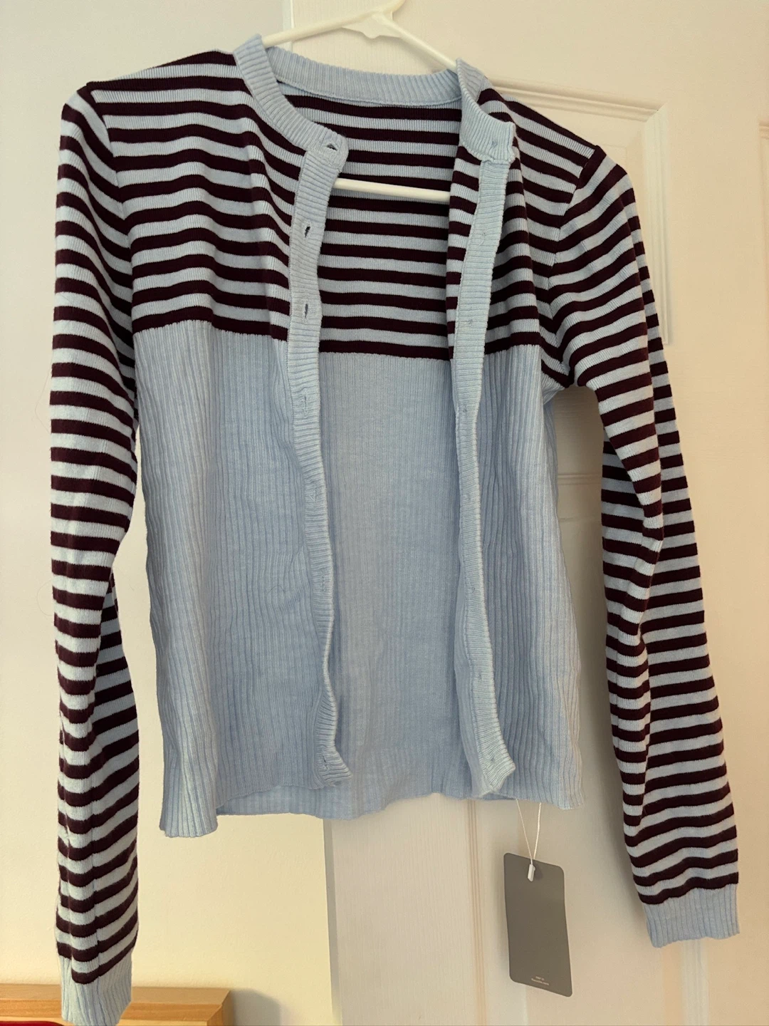 Missguided Light Blue and Navy Striped Cardigan