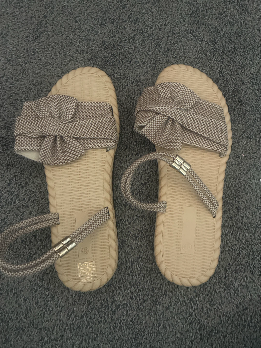 Bow Detail Ankle Strap Sandals Beige