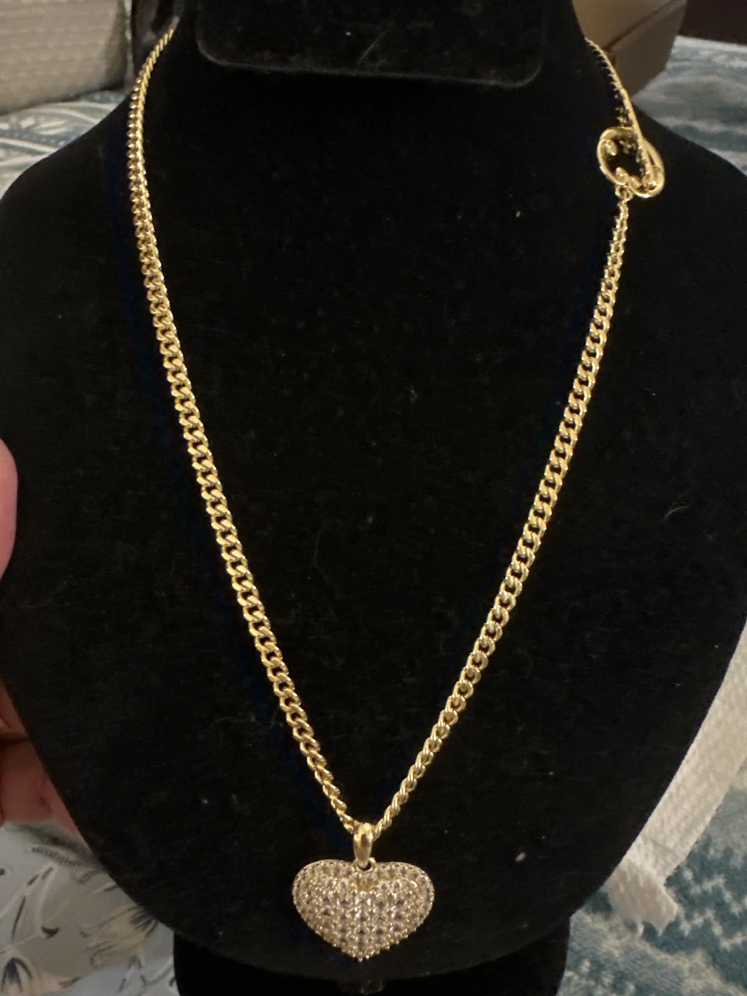14kGold Tone laminated Heart Pendant Necklace with Toggle Clasp
