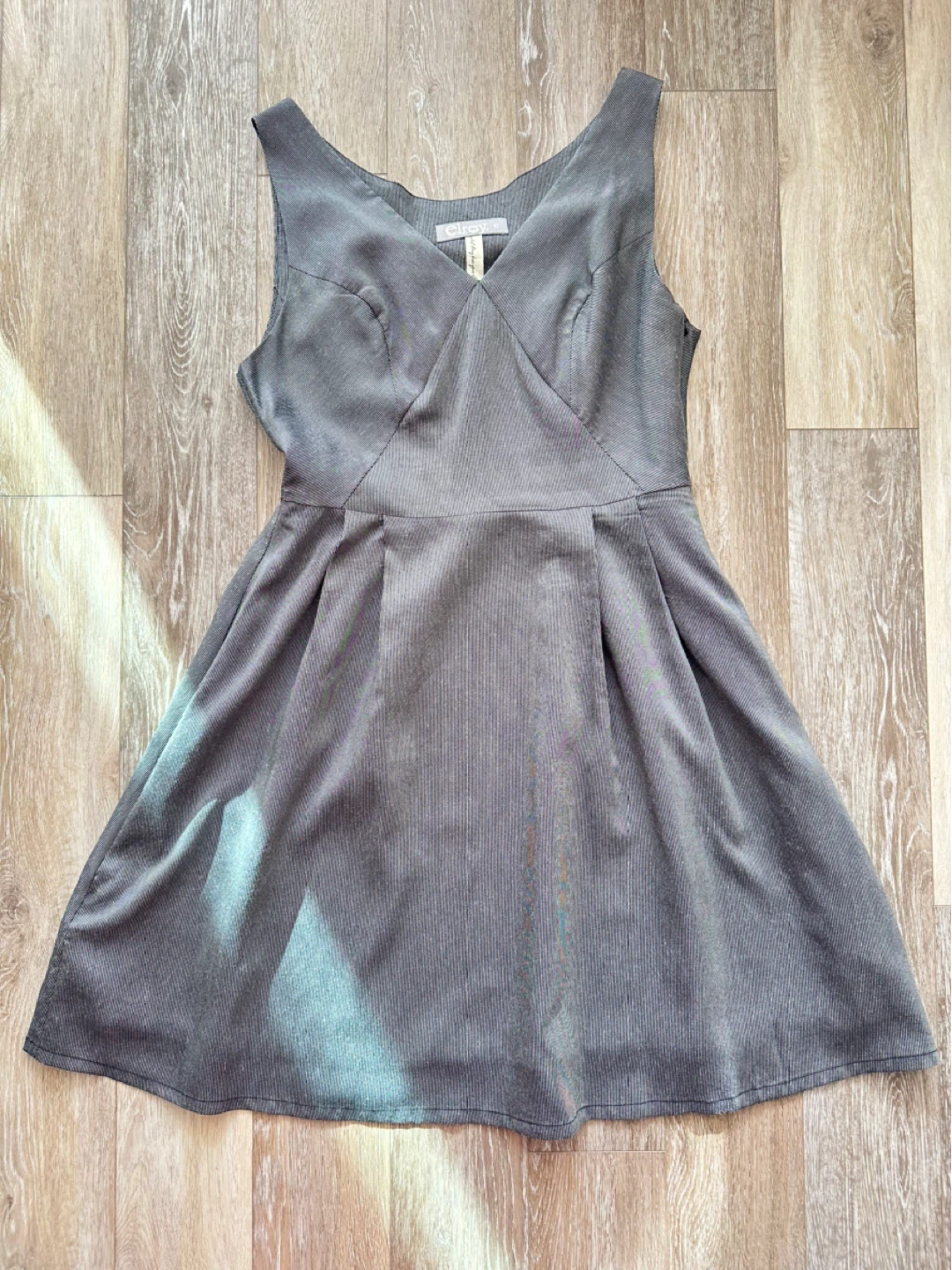 elroy grey pinstripe sleeveless dress