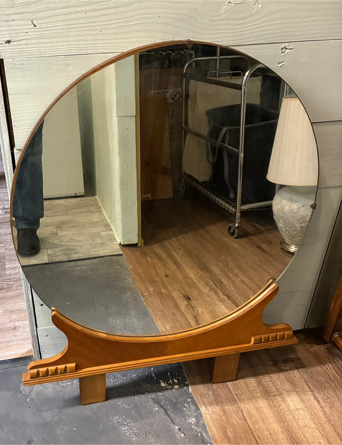 Vintage Round Wood Vanity Mirror
