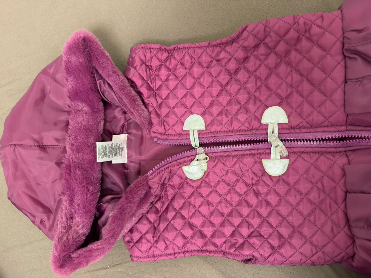 Girls Quilted Faux Fur Hooded Vest Purple - photo 2