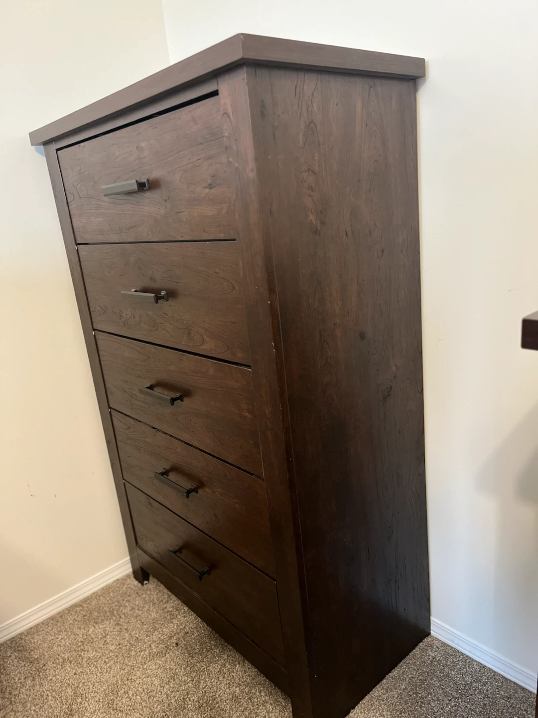 Dark Brown 5-Drawer Wooden Dresser