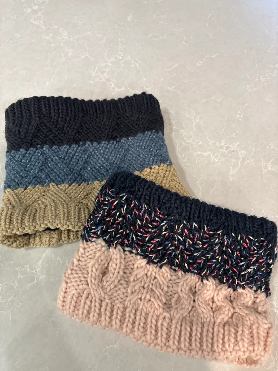 Set of two fleece-lined knit neck warmers