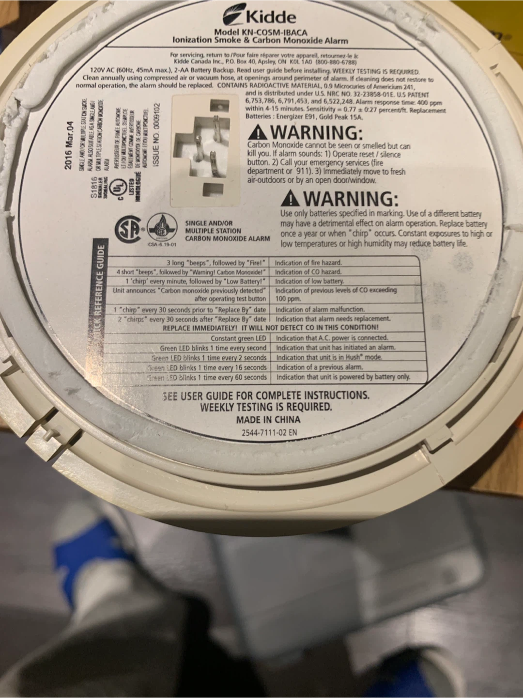 Kidde Ionization Smoke and Carbon Monoxide Alarm