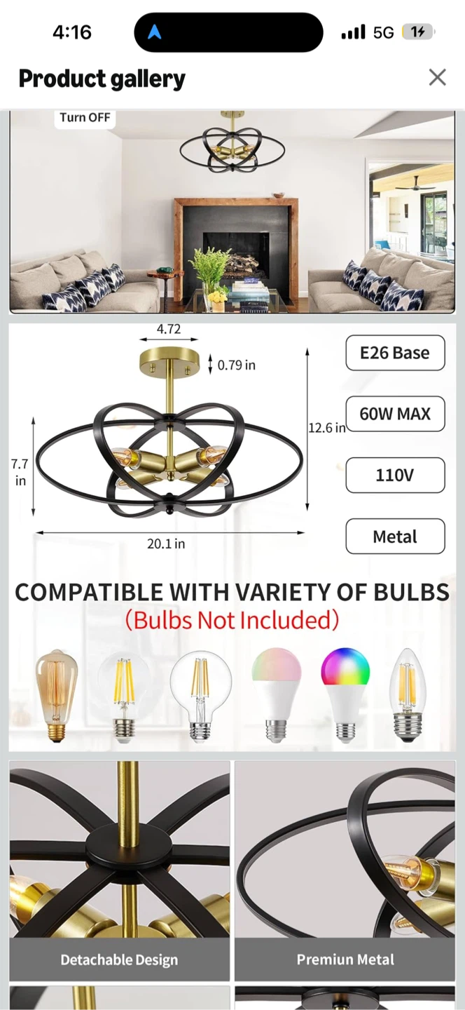 Modern Metal Semi-Flush Mount Ceiling Light - photo 2