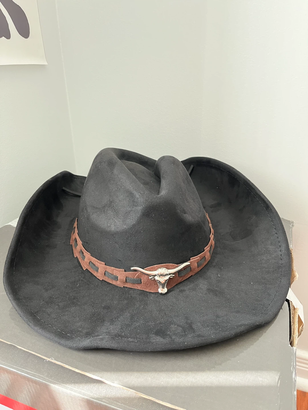 Black Cowboy Hat with Bull Emblem