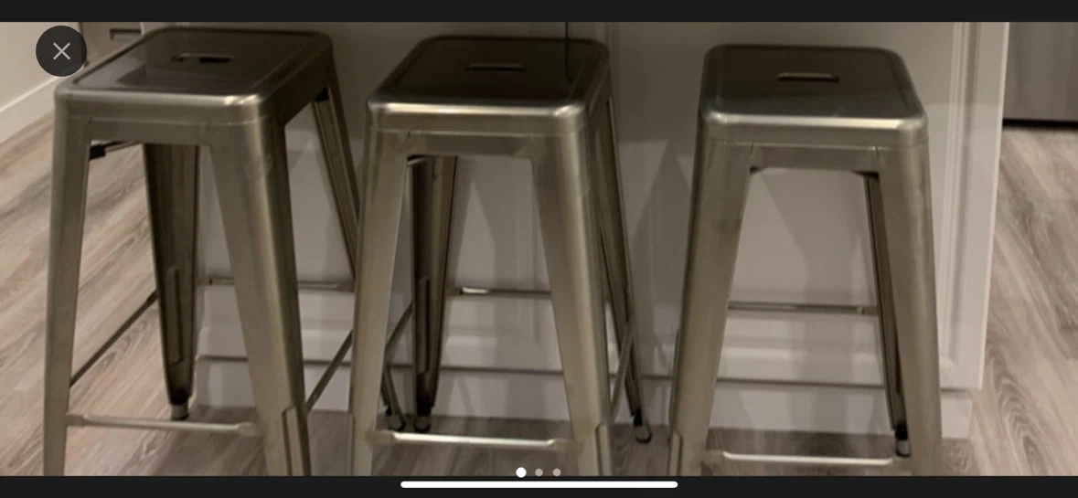 Set of 4 Silver Metal Bar Stools - industrial look