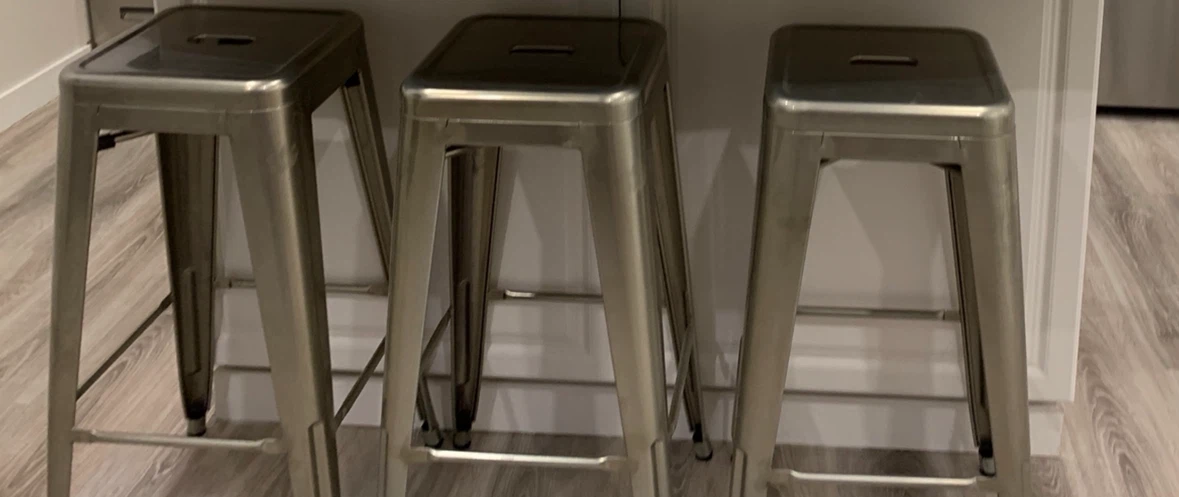 Set of 4 Silver Metal Bar Stools - industrial look - photo 2