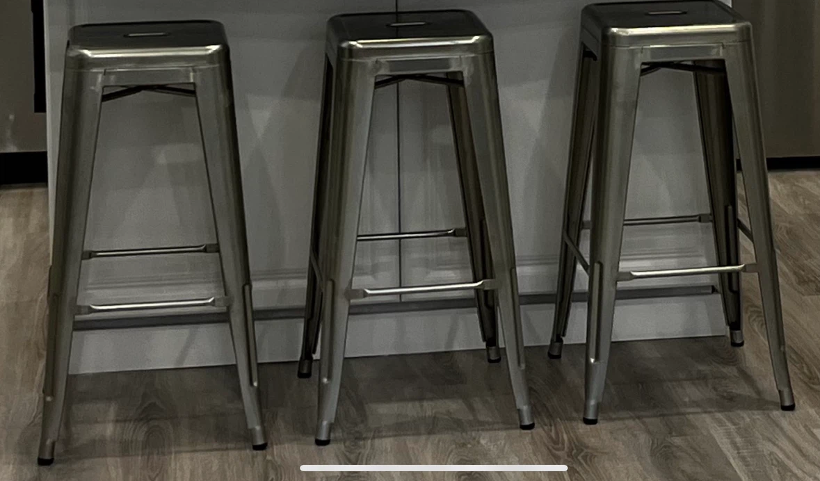 Set of 4 Silver Metal Bar Stools - industrial look - photo 4
