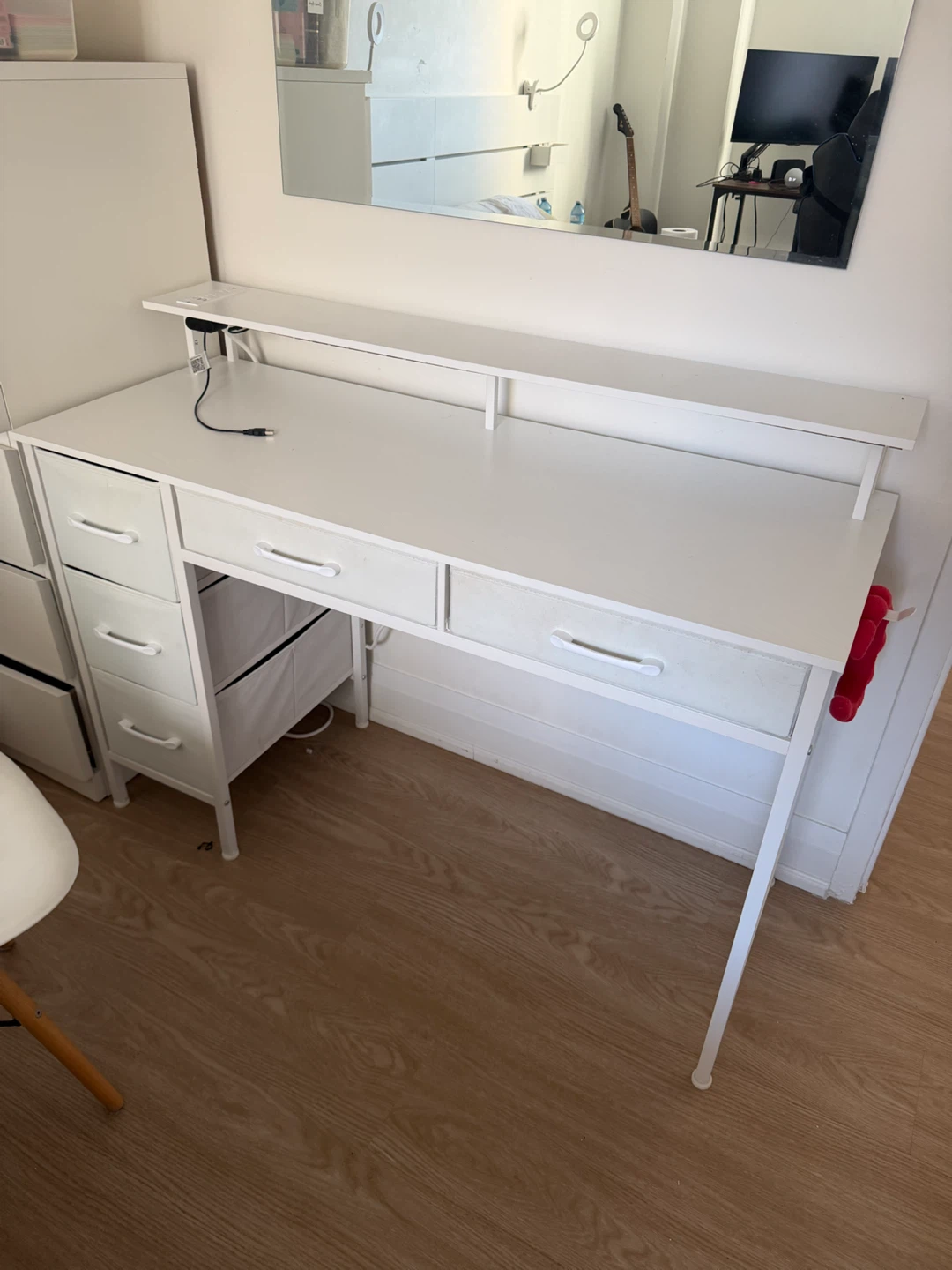 White Desk with Built-in Power Outlet and Drawers - photo 2