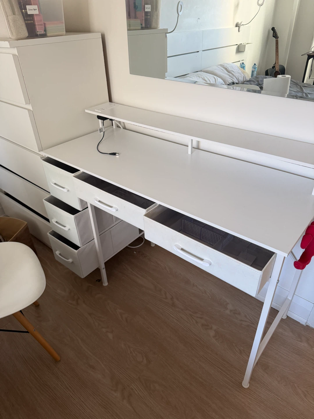 White Desk with Built-in Power Outlet and Drawers - photo 3