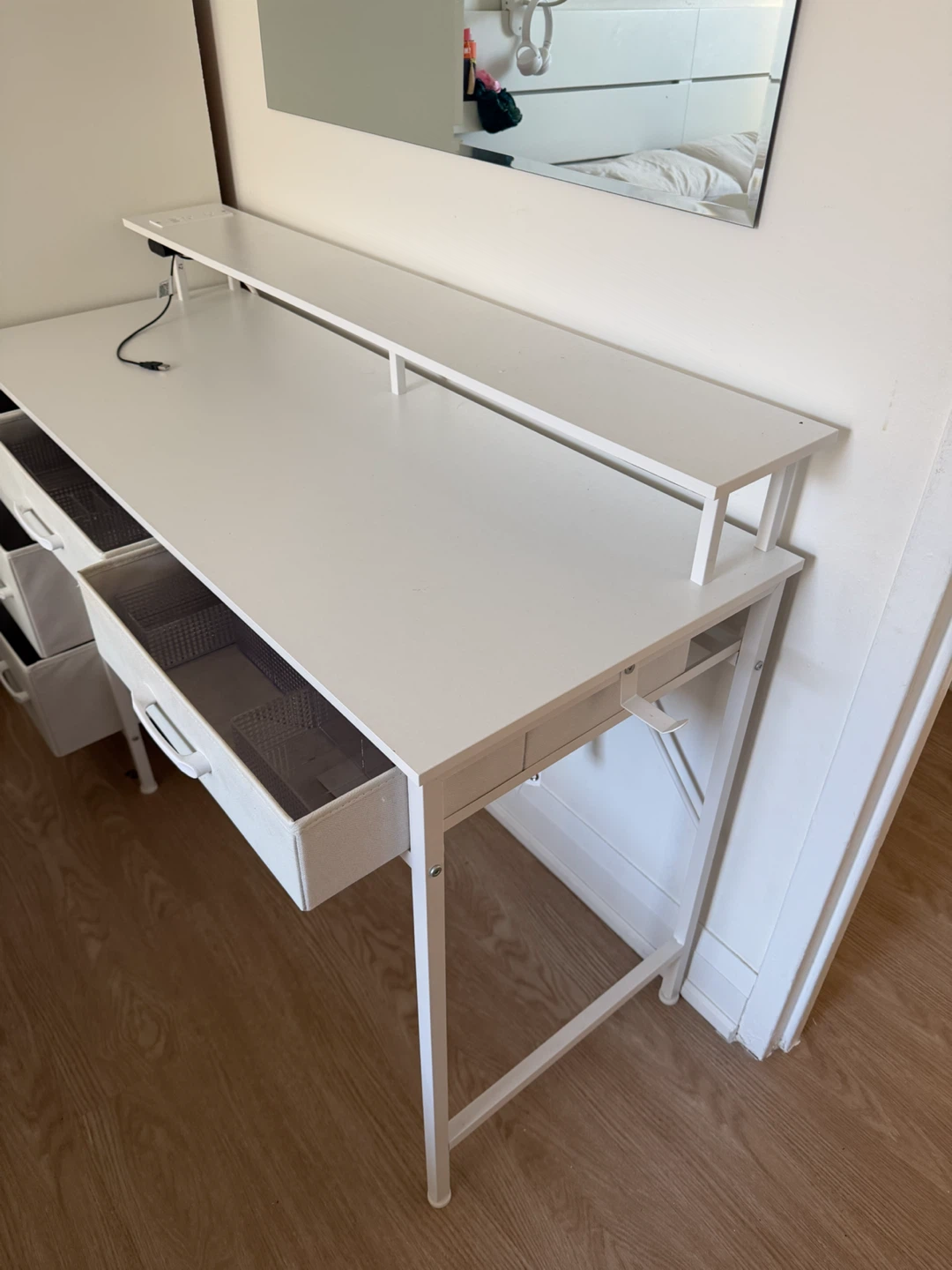 White Desk with Built-in Power Outlet and Drawers - photo 4