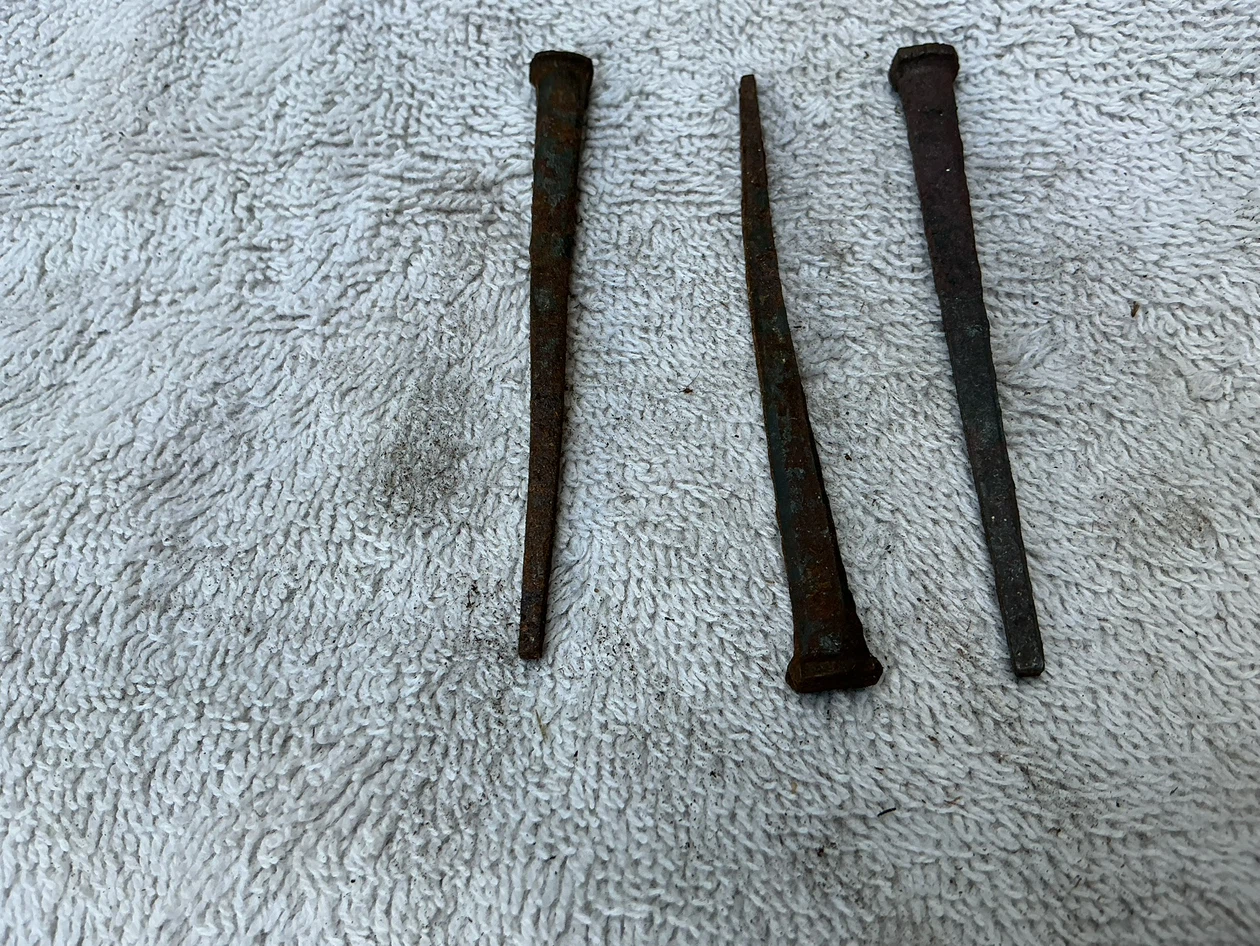 Three Antique Hand-Forged Iron Nails !