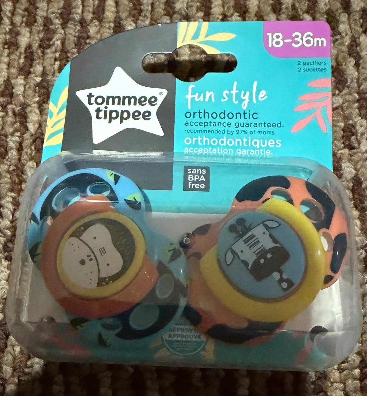 Tommee Tippee Fun Style Pacifiers ~ Size 18-36m