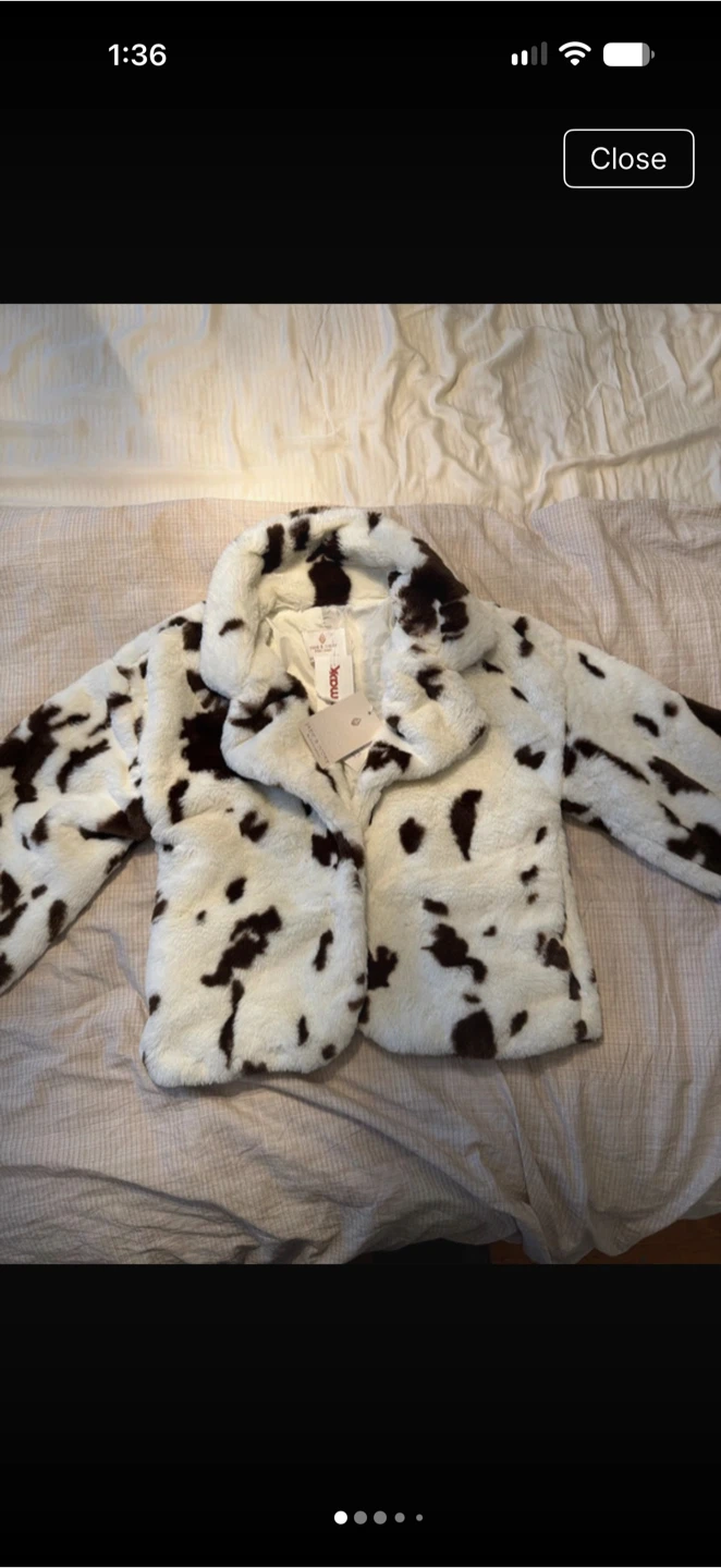 Jade & Ivory Faux Fur Cow Print Jacket