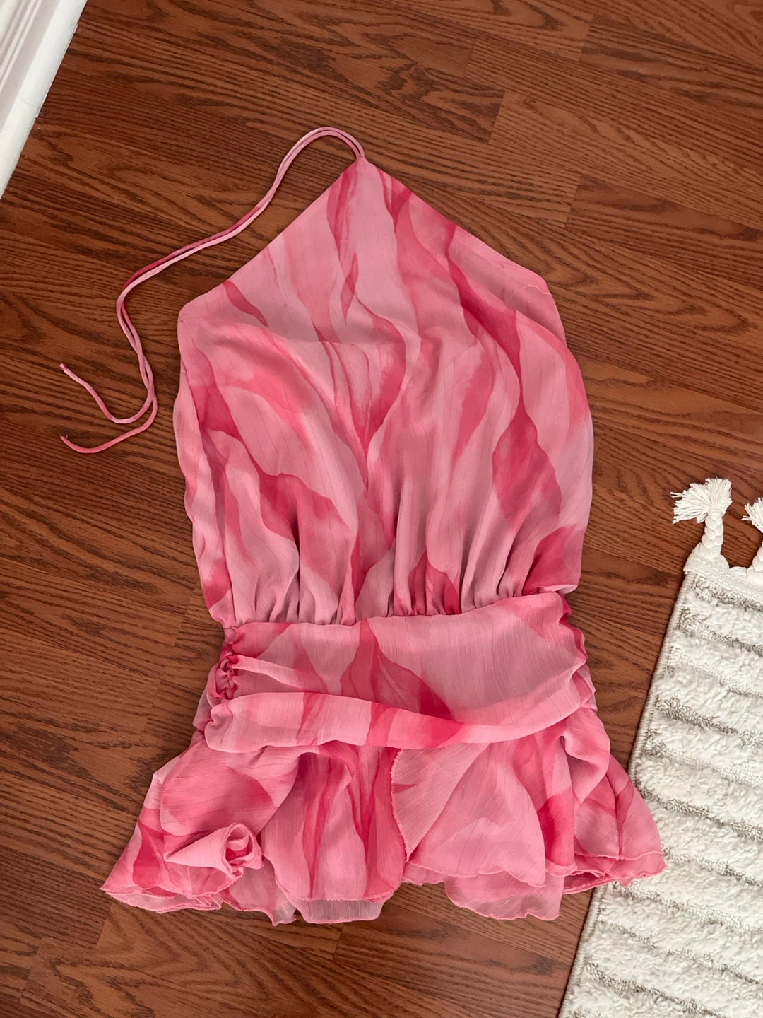Pink Floral Halter Mini Dress With Built in Shorts