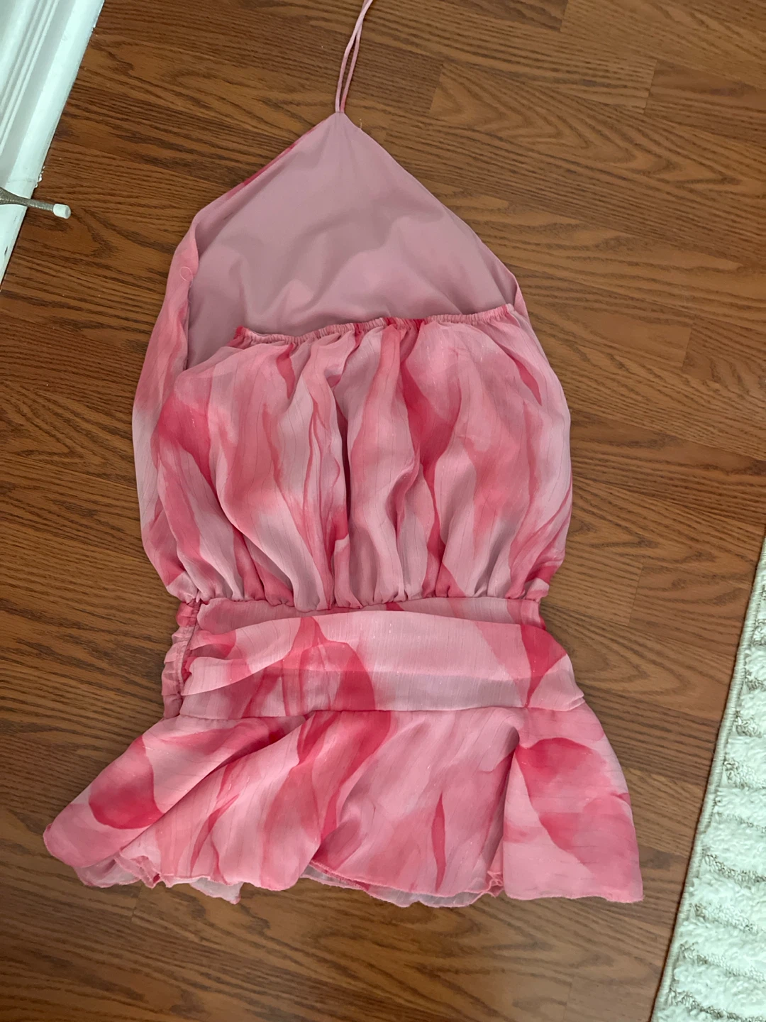 Pink Floral Halter Mini Dress With Built in Shorts - photo 2