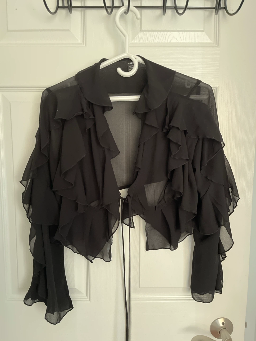 SHEIN black ruffled tie-front shrug