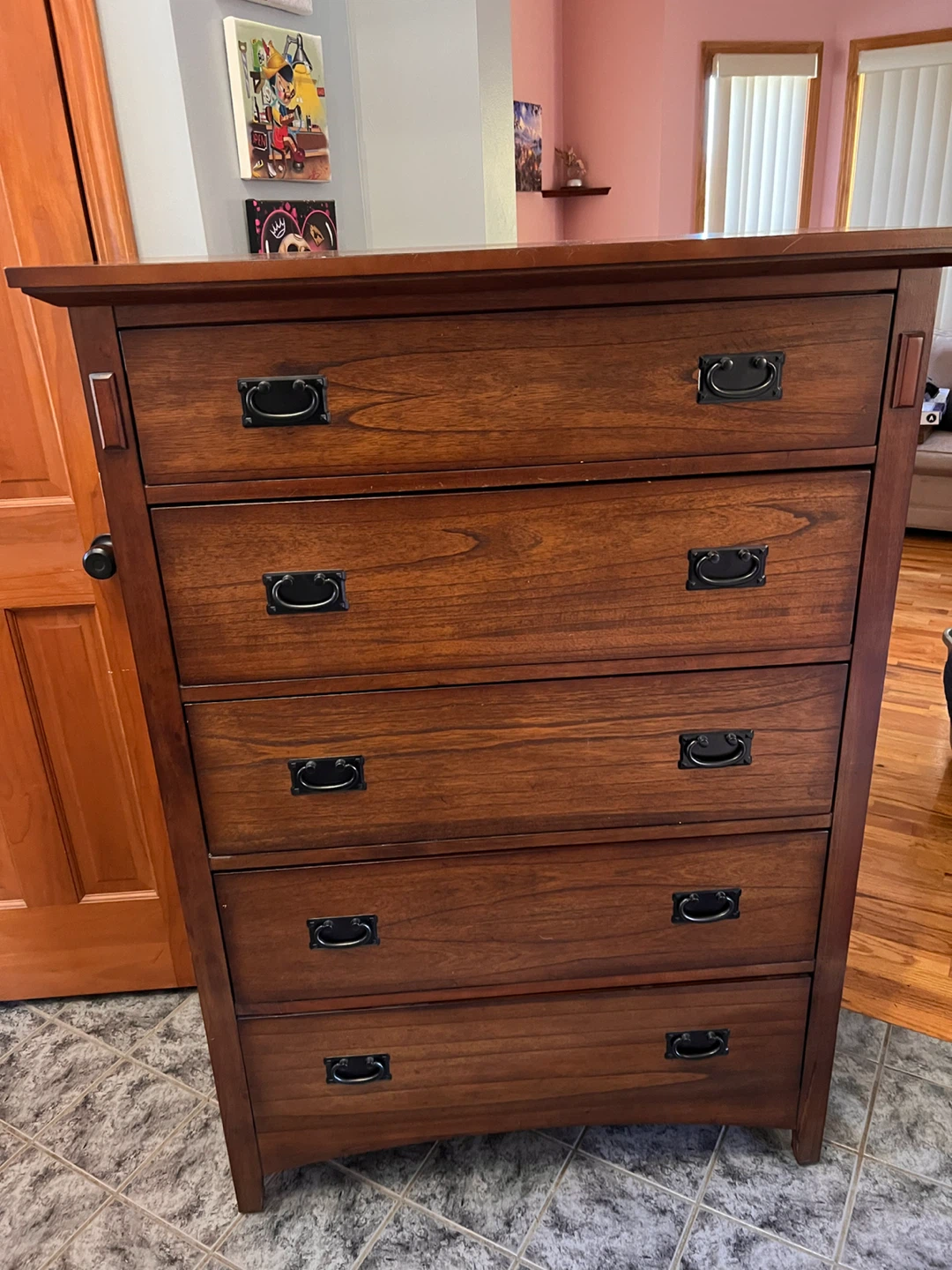 Tall Wooden Dresser with Mirror Compartment