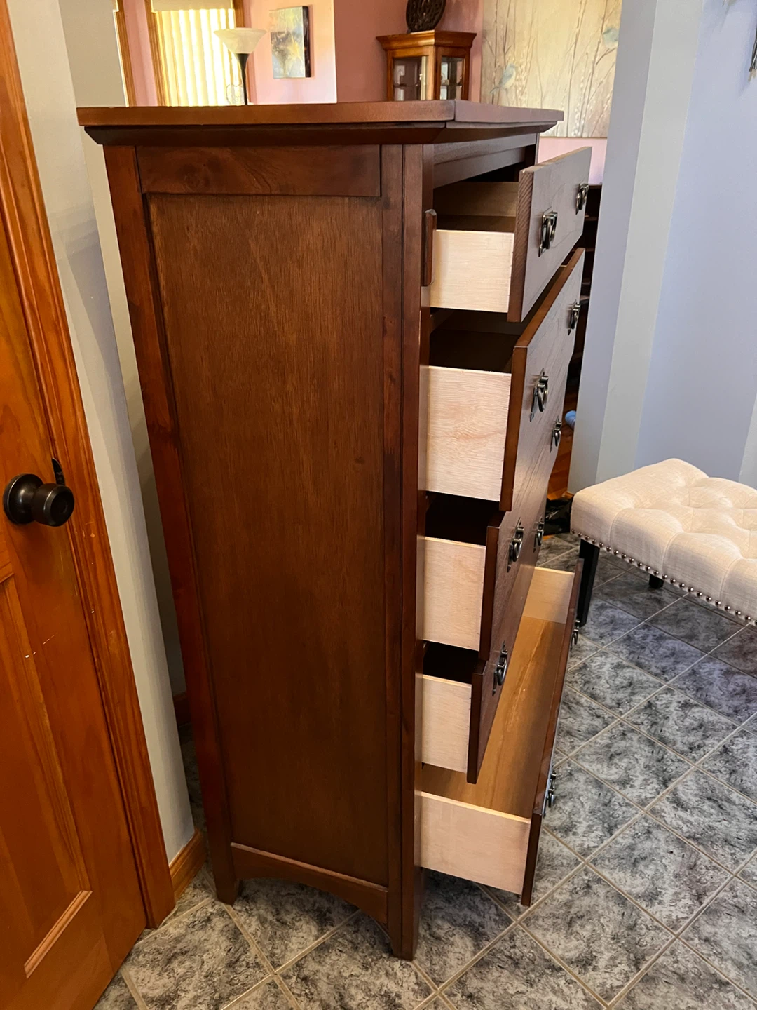Tall Wooden Dresser with Mirror Compartment - photo 2