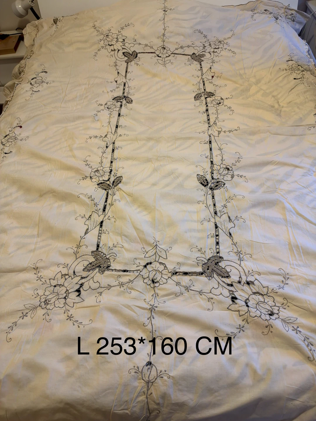 Vintage Embroidered Cream Bedspread