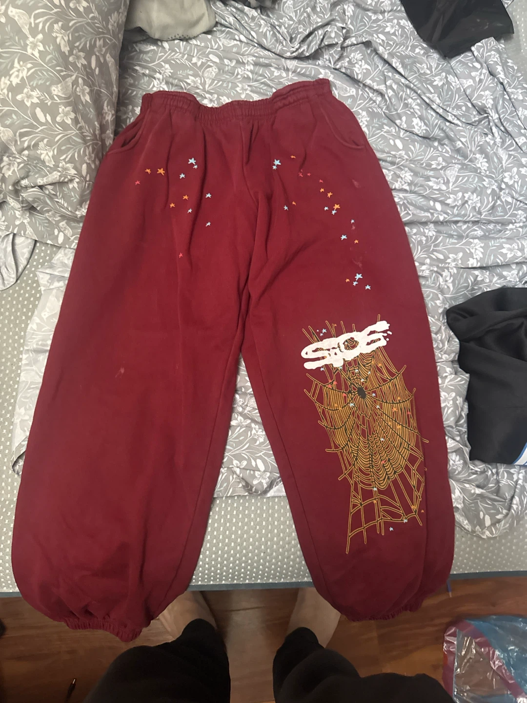 SP5DER Maroon Sweatpants