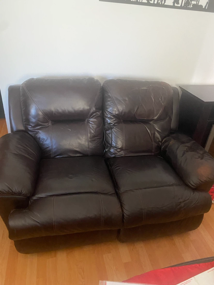 Dark Brown Leather Reclining Loveseat