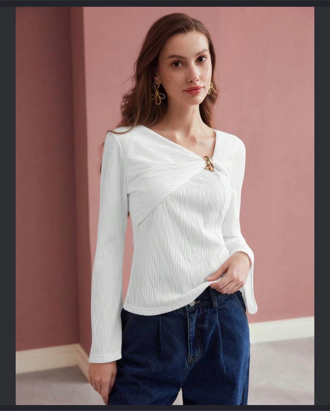 MOTF White Long-Sleeve Textured Top
