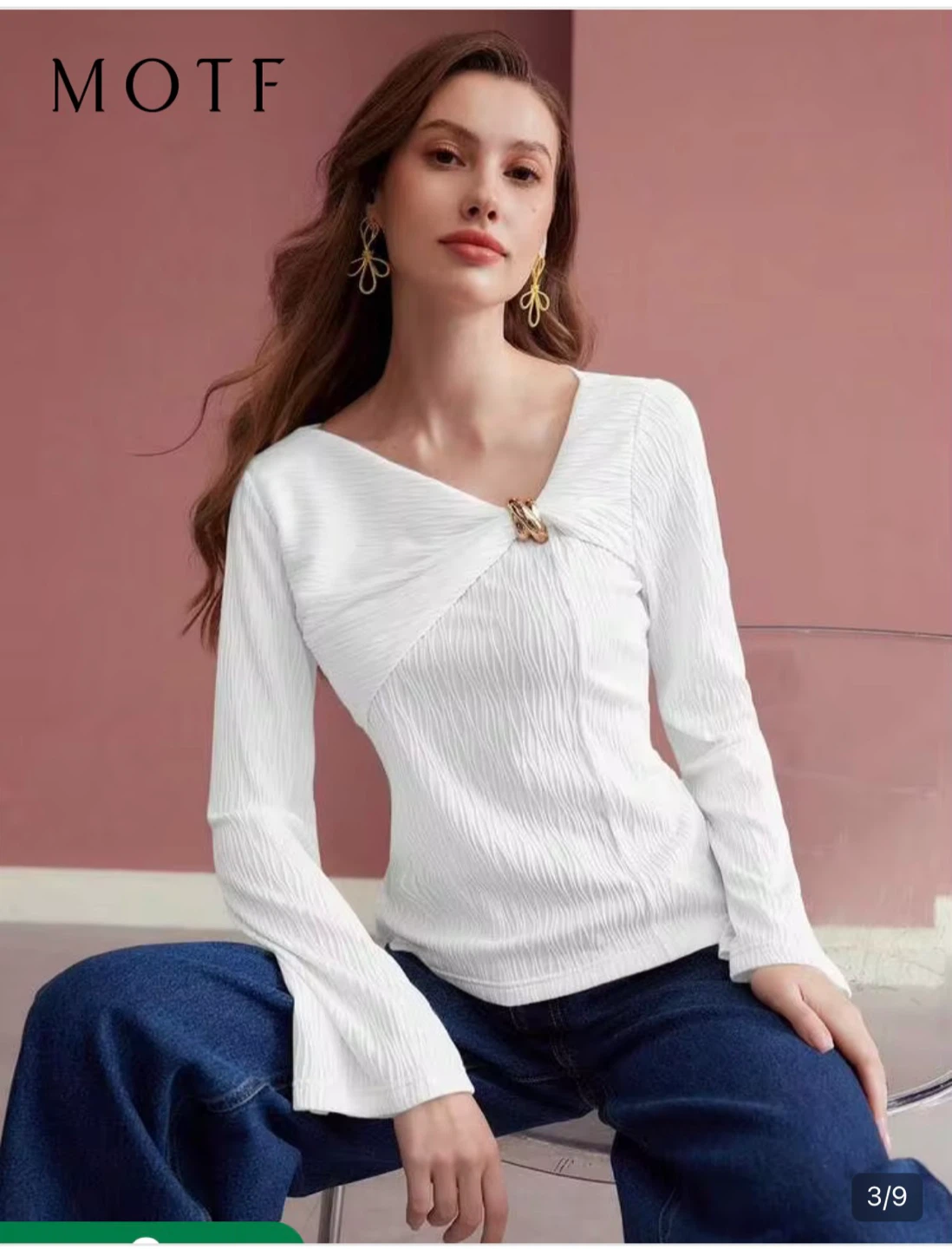 MOTF White Long-Sleeve Textured Top - photo 3