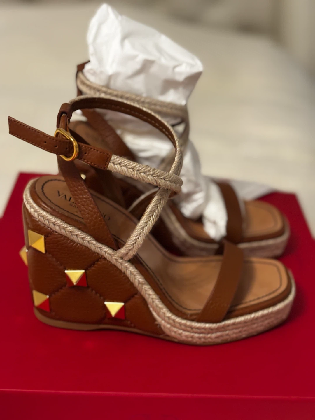 Valentino Garavani Wedge Espadrilles Brown Size 35