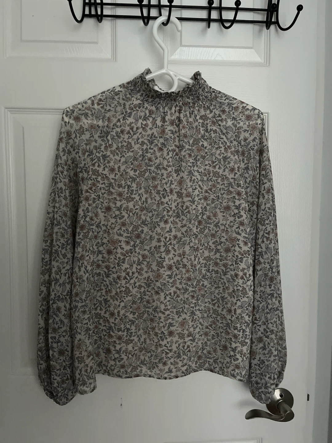 Floral High-Neck Long Sleeve Blouse