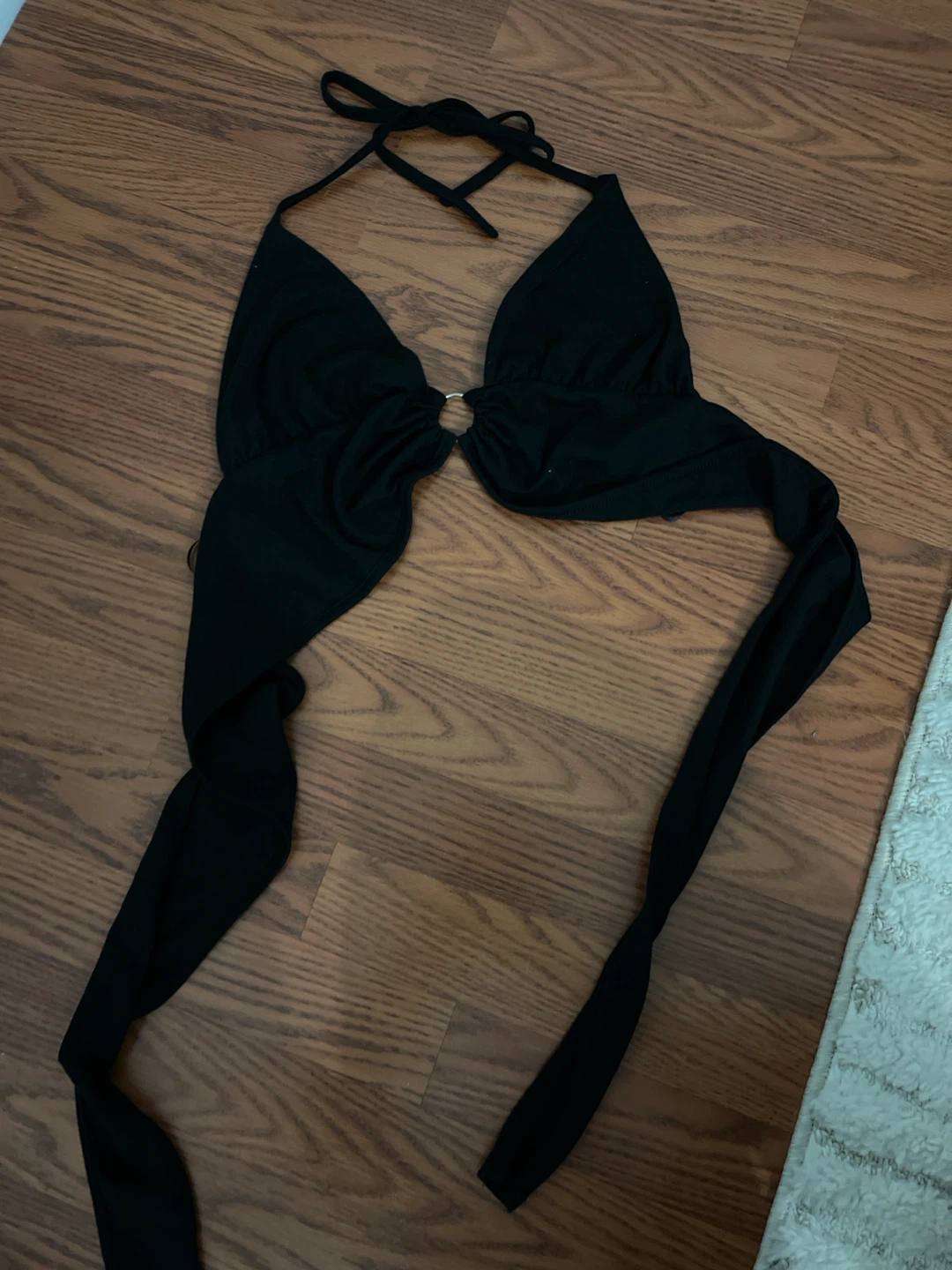 Black Halter Top with Ring Detail