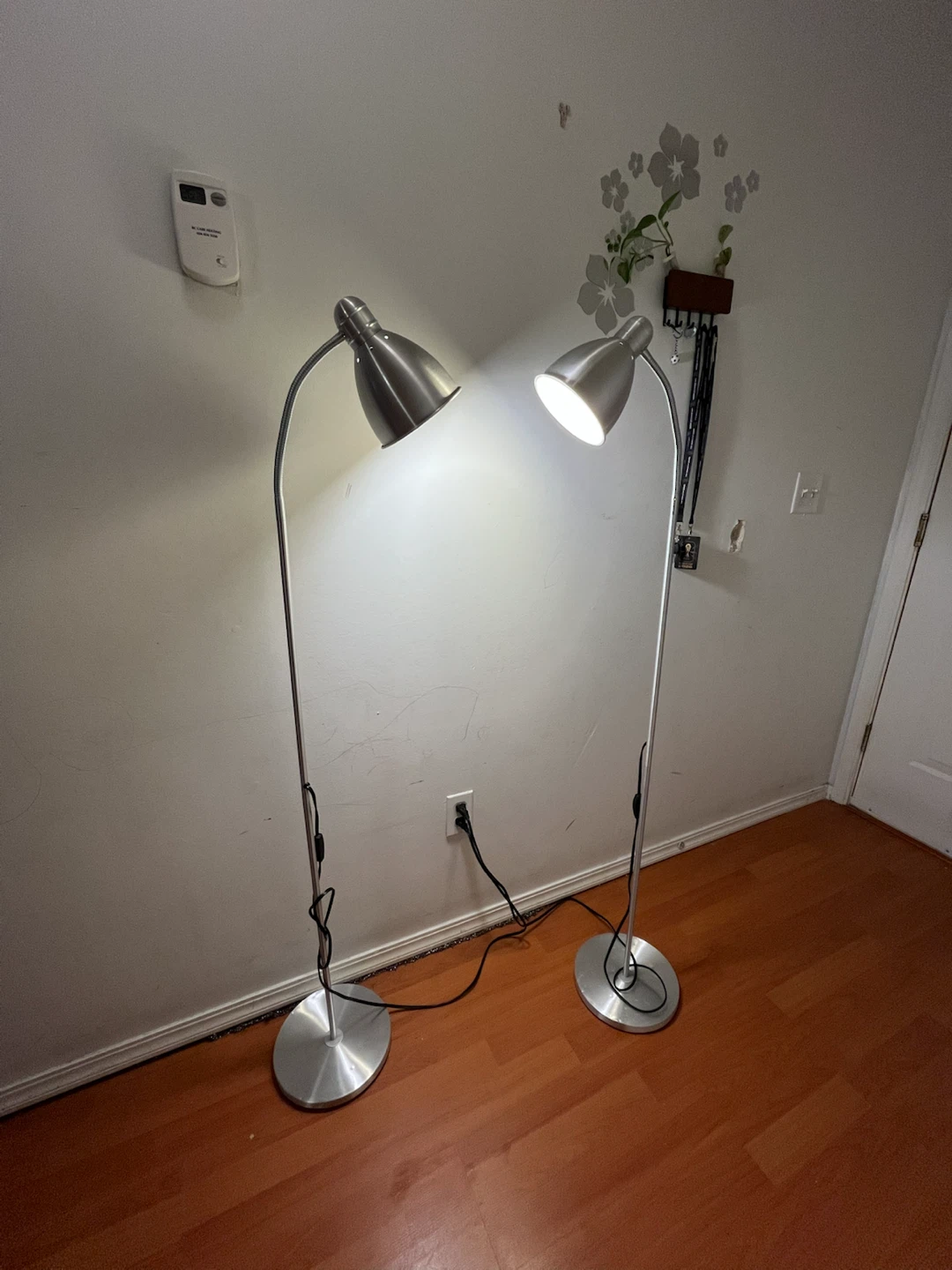 Set of Two Brushed Steel Floor Lamps