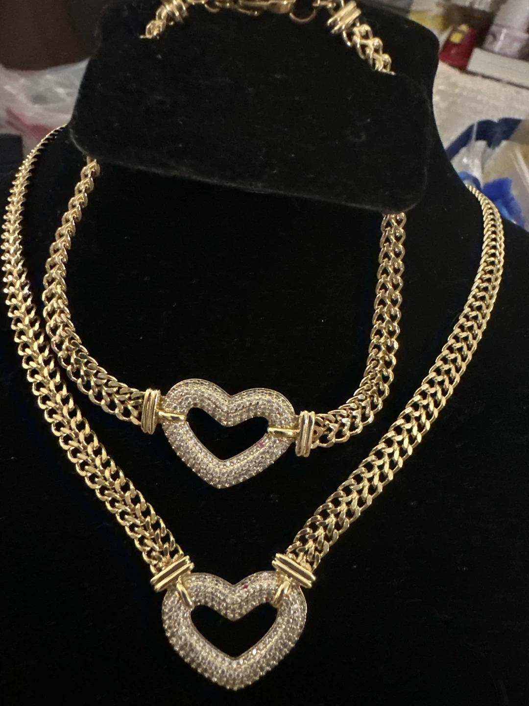 14 k Gold-laminated Heart Pendant Necklace and Bracelet Set