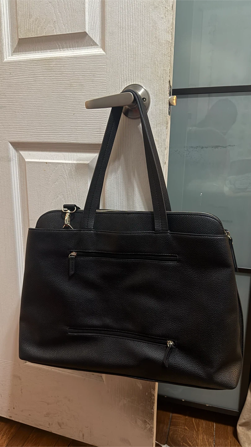 Roots black pebbled faux leather work bag