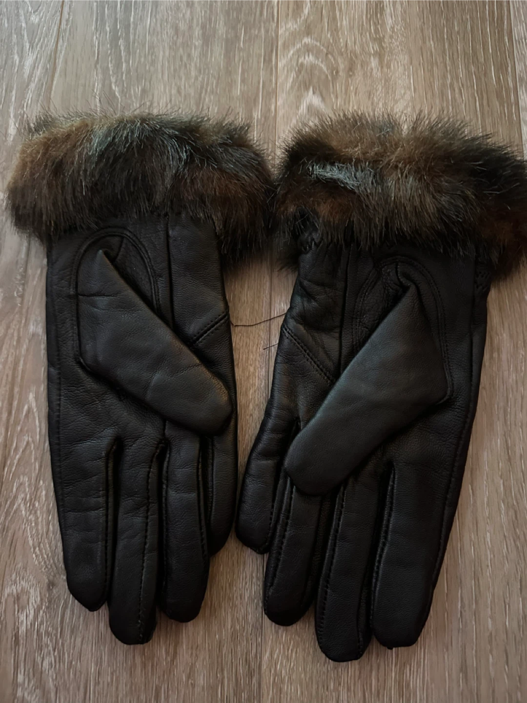 Black Leather Gloves with Faux Fur Trim - photo 2