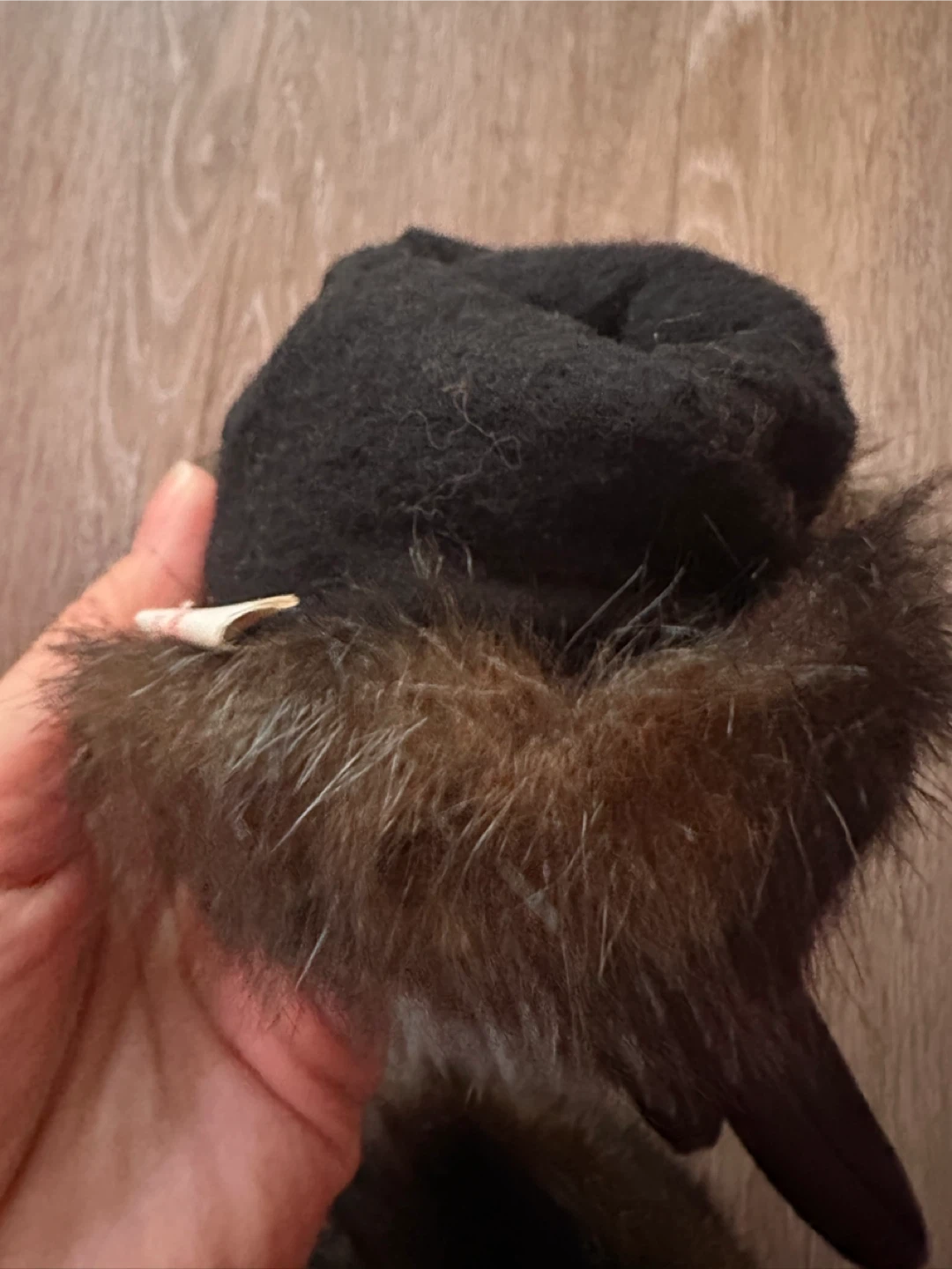 Black Leather Gloves with Faux Fur Trim - photo 4
