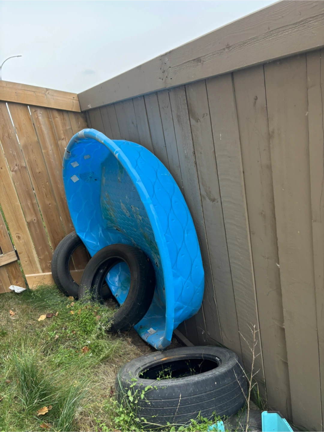 Blue plastic wading pool and tires for free