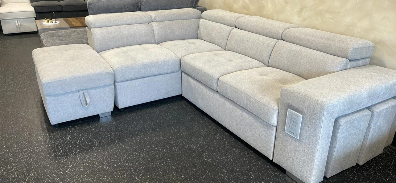 Convertible Sectional Sofa Bed – Storage Ottoman + Stools