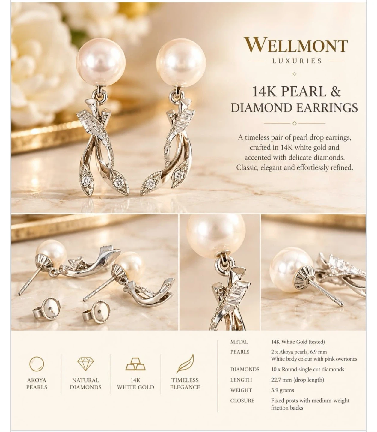 14K Pearl and Natural Diamond Earrings