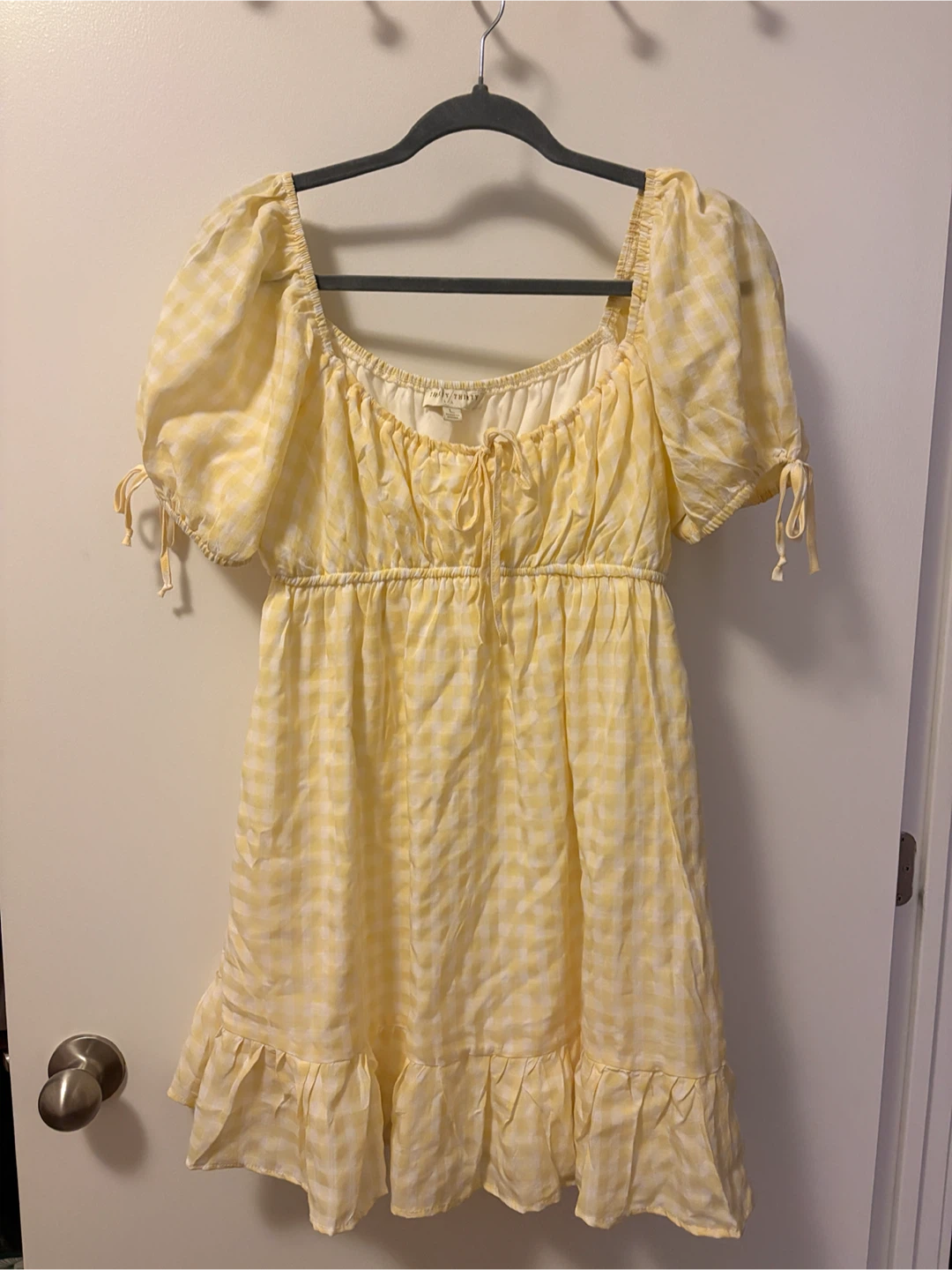 Gingham dress butter yellow and white