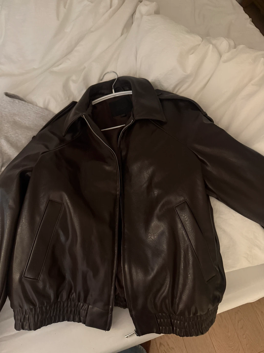 Zara Brown Faux Leather Bomber Jacket