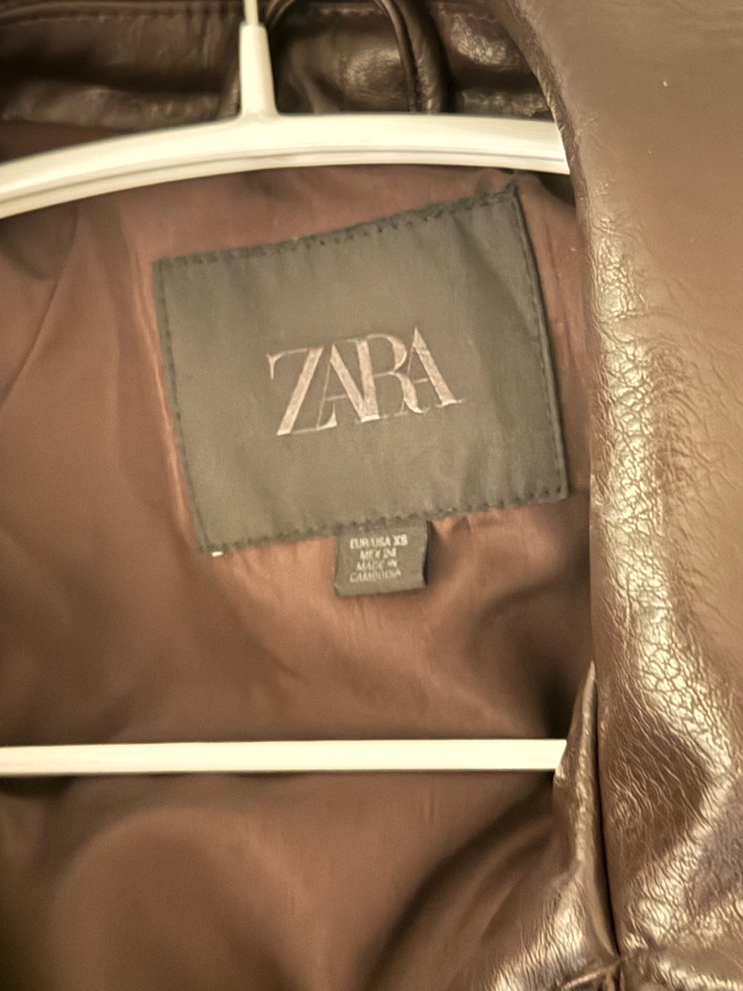 Zara Brown Faux Leather Bomber Jacket - photo 2