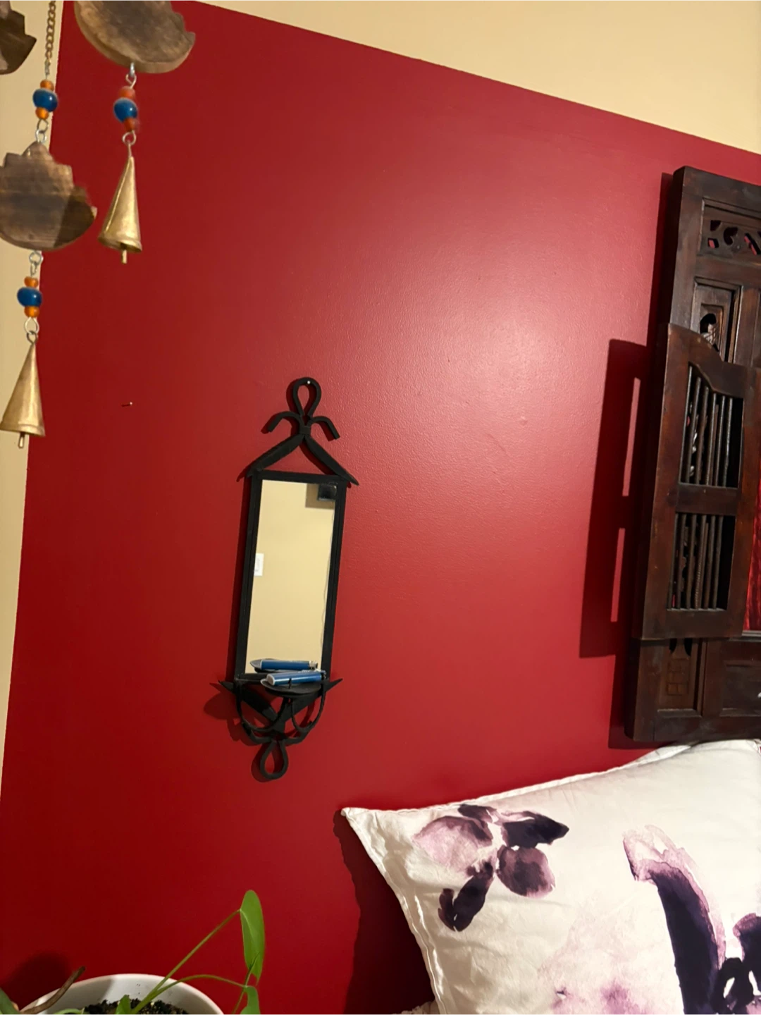 2X Black wrought iron wall mirror candle holder