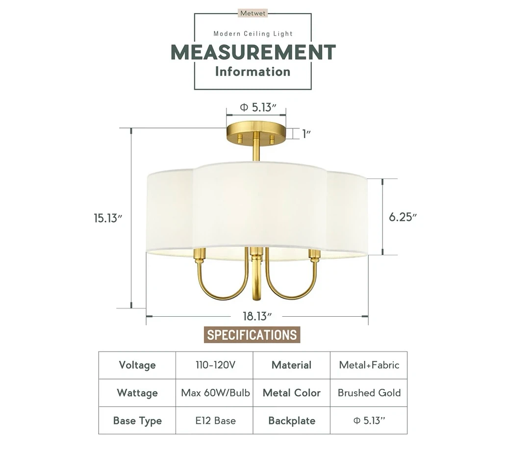 METWET 13.5'' Gold Semi Flush Mount Ceiling - photo 2